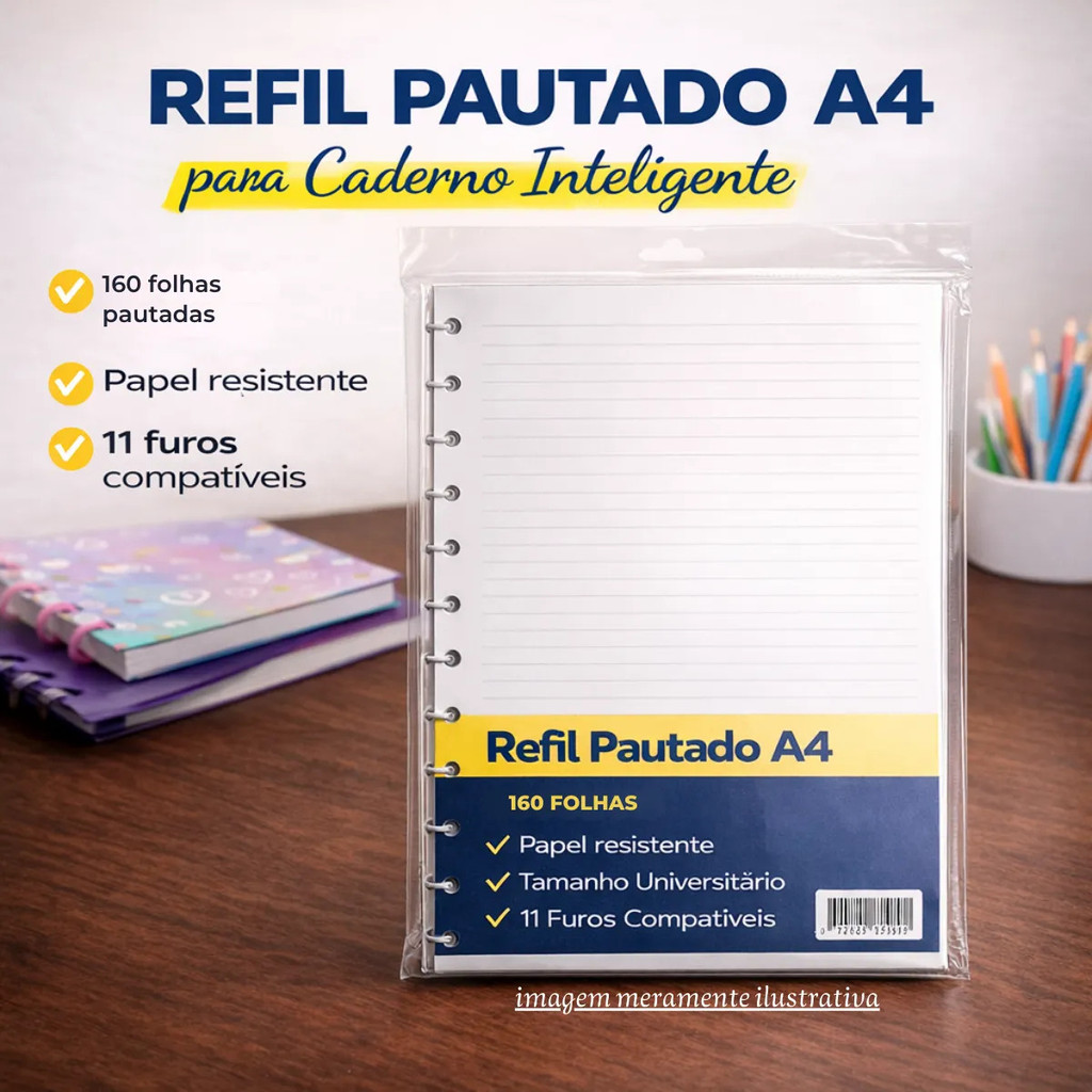 Refil 160 Folhas A4 Caderno Inteligente Universitário Escola