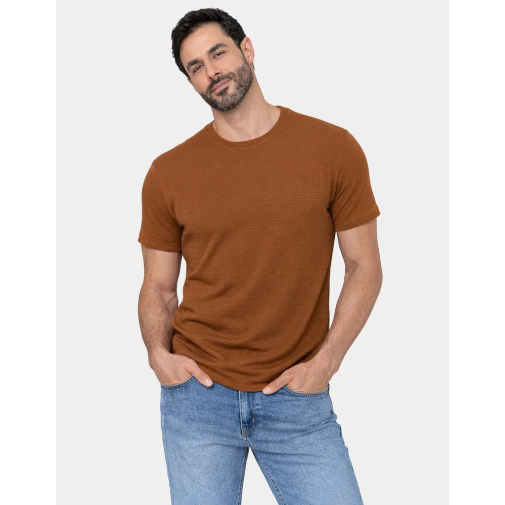 Camisa Masculina Slim Gola Redonda Tricô Texturizada Estilo Old Money Moda Casual Premium