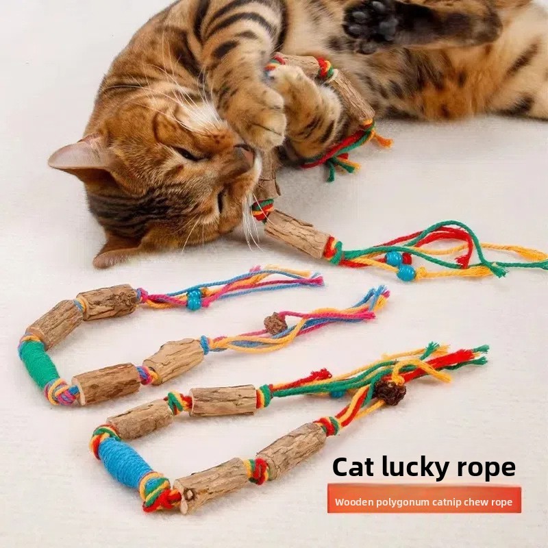 Brinquedo para gatos 4 em 1, corda de mastigar colorida, auto-feliz, alívio do tédio, bastão Molar, ajuda os dentes limp
