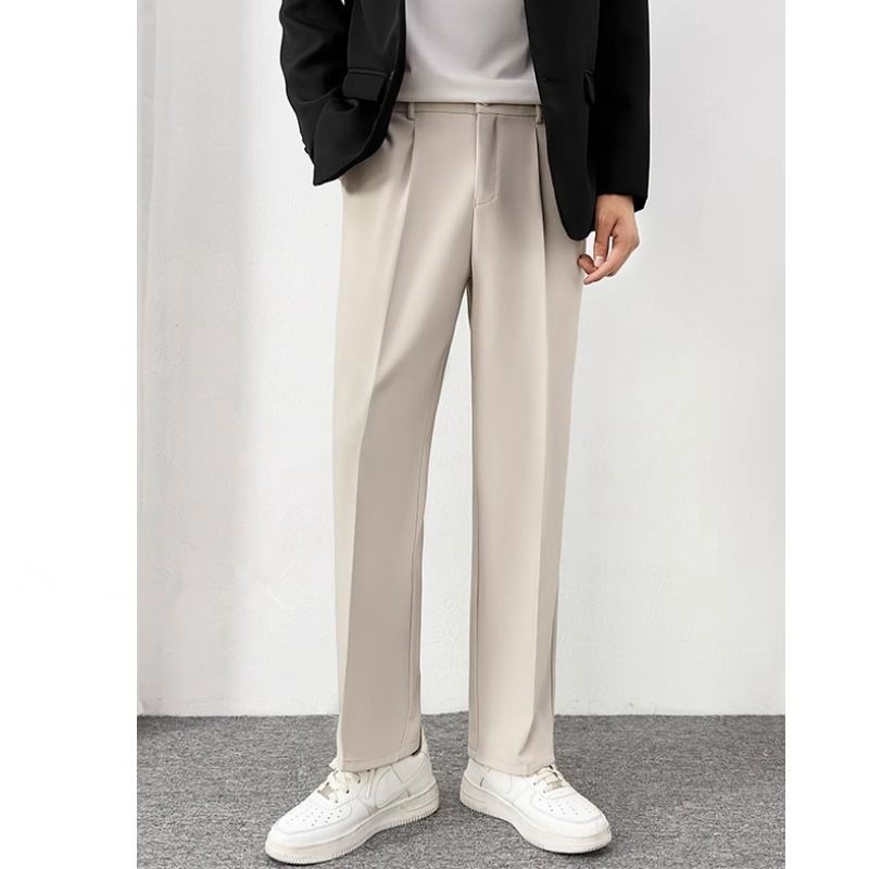 Luz estilo maduro All-Match calças de terno reto masculino Drape solto calças casuais versão coreana calças não-ferro