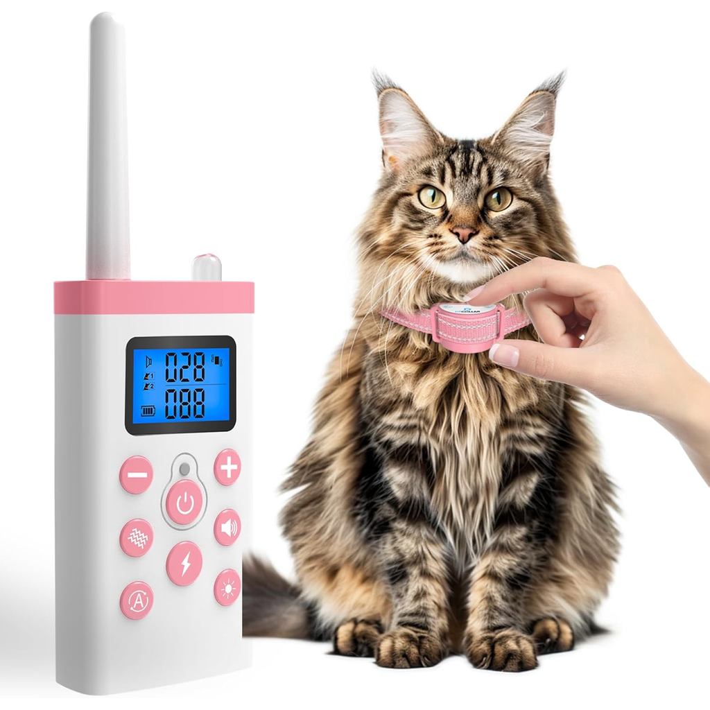 Coleira de Adestramento para Gatos Mais Leve com Controle Remoto, 4 Modos de Anti-Miau Automático, Bipe, Vibração e Choq