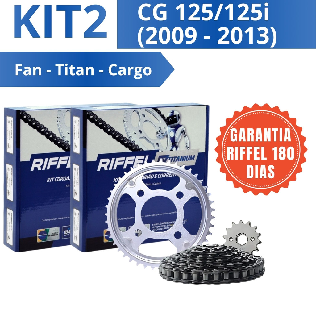 Kit 2 Relação Transmissão CG 125/125i Titan 2009 a 2013 – Riffel Titanium Aço 1045 91048-SH-K2