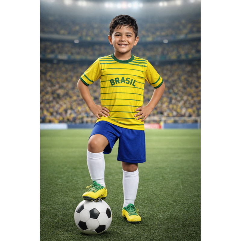 Conjunto Infantil Copa Do Mundo Brasil Menino Menina Roupa listrado Torcer Futebol #BRASIL #TORCEDOR #OFERTA