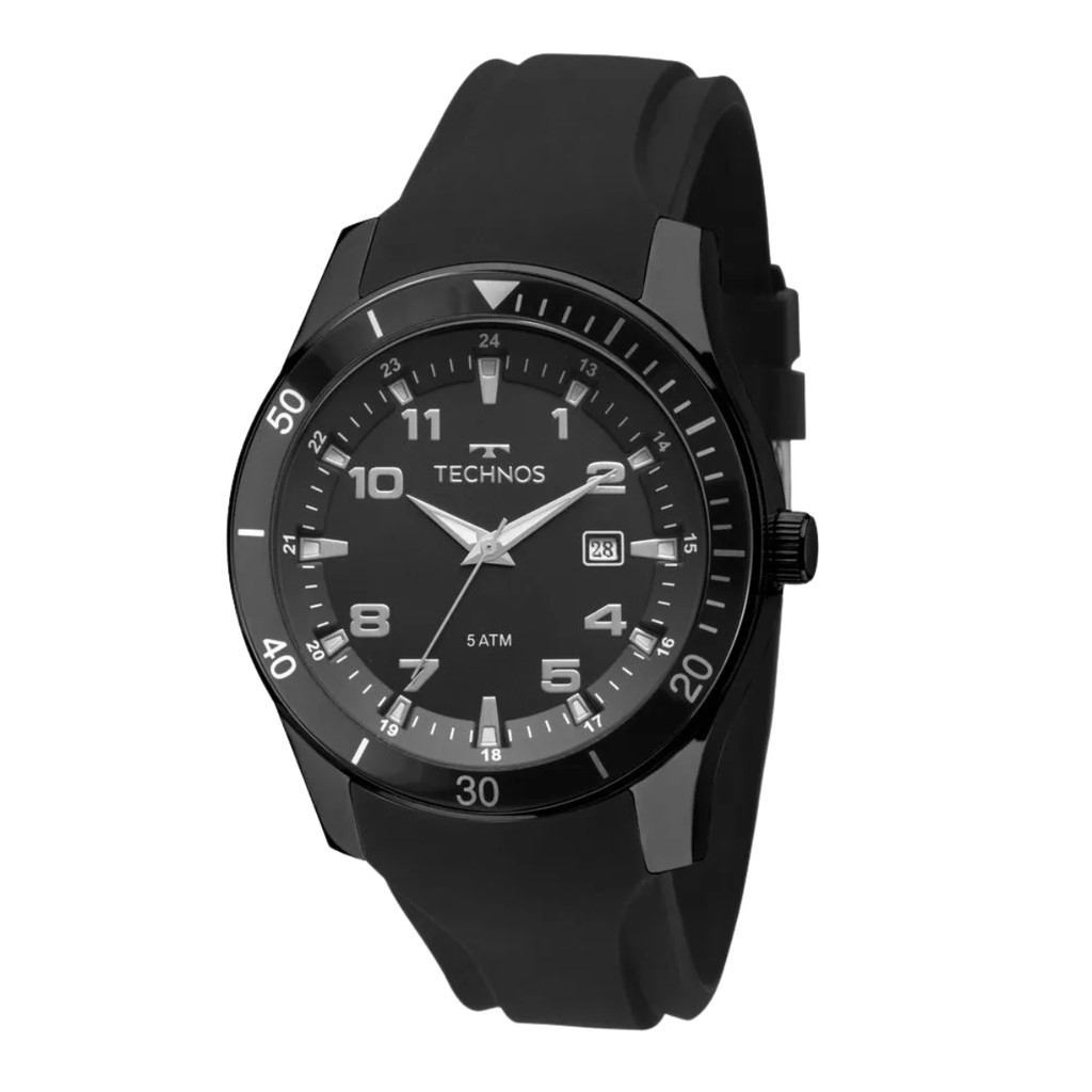 Relógio Pulso Masculino Technos 2115MQOS8P Racer Premium Grafite Fundo Preto Analógico Pulseira Silicone Prova D'água
