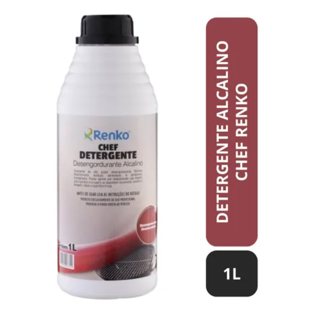 Detergente Desengordurante Alcalino Chef 1L Renko Limpeza Pesada Cozinha Fogão Gordura Grill