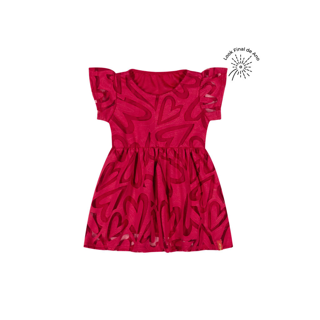 Vestido Bebê Menina Tule Corações Elian Vermelho