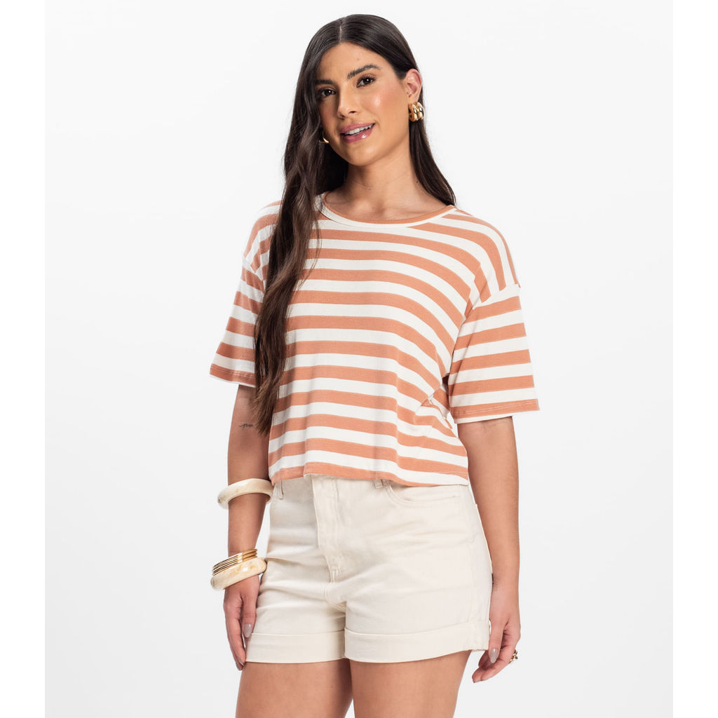 T- Shirt Feminina Canelada Infinita Cor Marrom