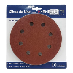 Kit com 10 Discos de Lixa 7" (180mm) Grão 120 com 8 Furos Menegotti