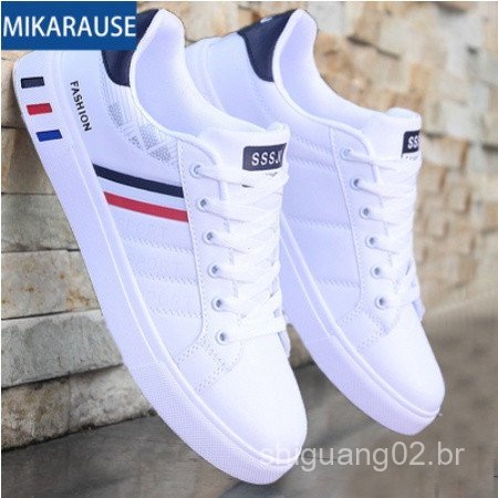 Tênis Casuais Brancos Mikarause para Homens, Sapatos Esportivos de Couro, Tênis Confortáveis para Corrida, Mocassins da