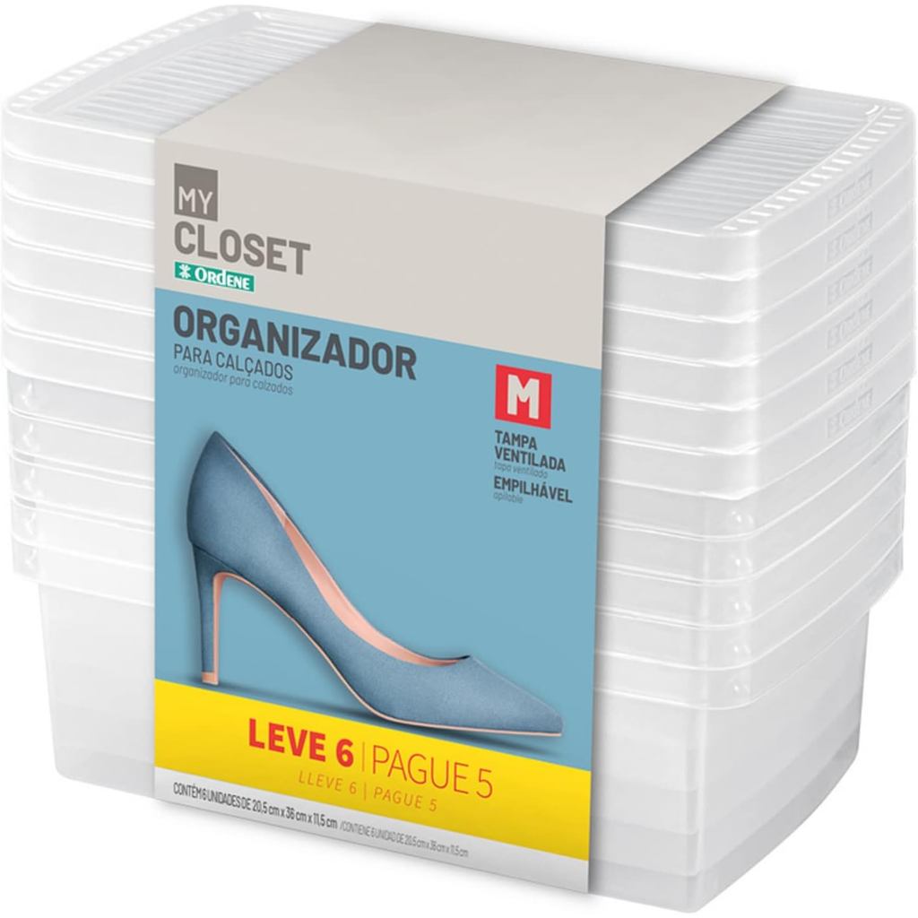 Kit 6 Caixa Organizadora Multiuso Ordene para Sapatos Media Empilháveis e Ventiladas