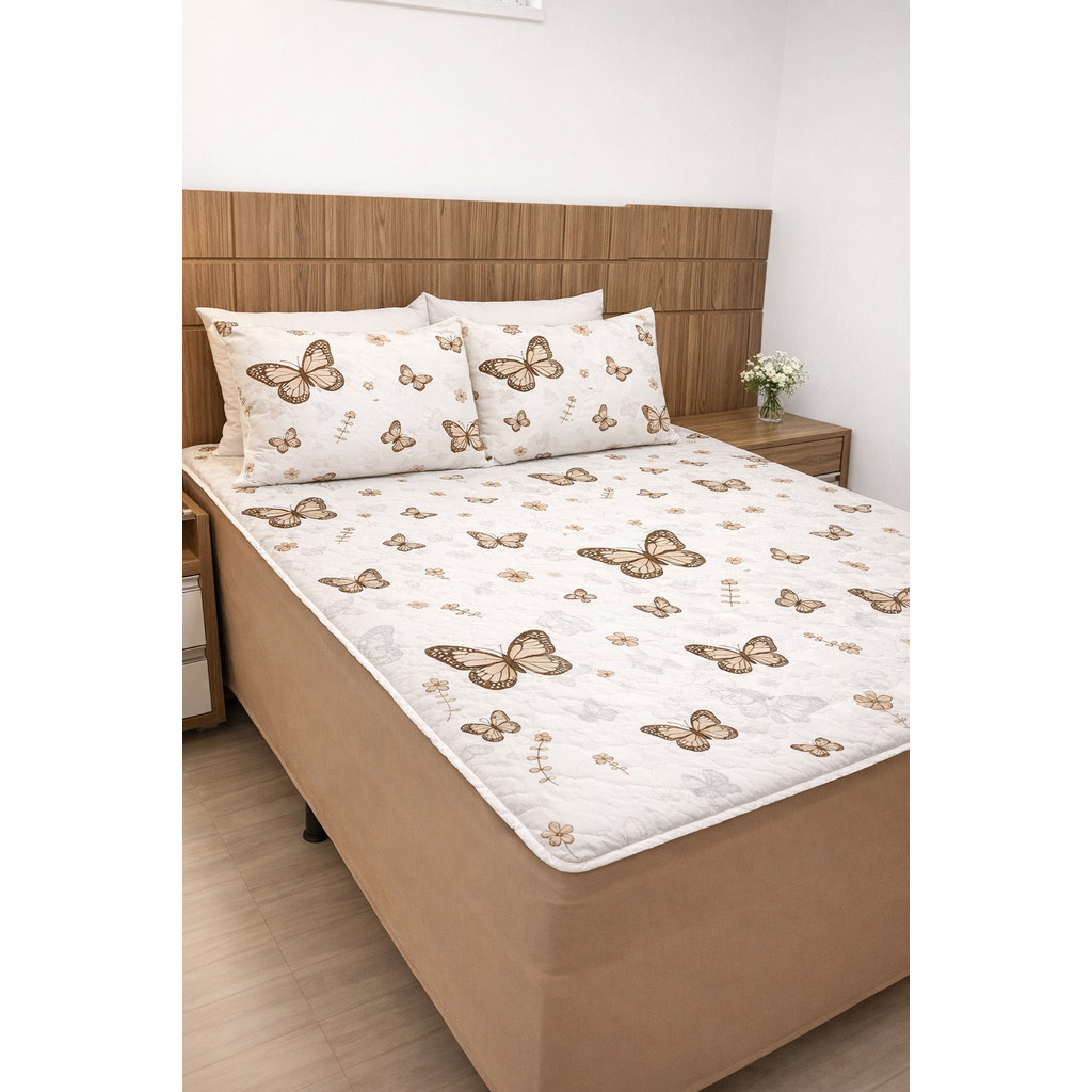 Lençol Protetor Capa Luva Cama Box Casal Queen 100% Algodão 3 peças Com Viés em toda Borda