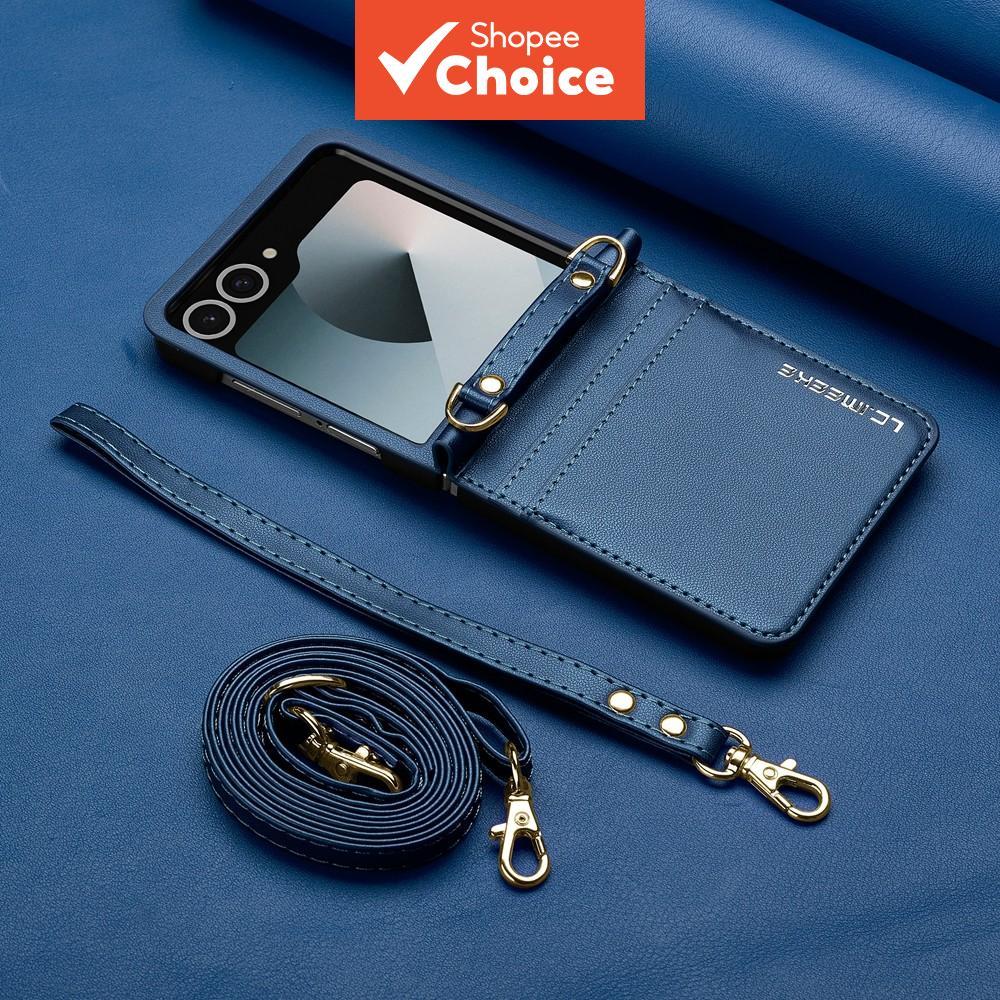Aesthetic para Capa Samsung Galaxy Z Flip 7FE 7 6 5 4 à Prova de Poeira Azul Flip5 Flip6 Flip7 Flip7FE com Alça