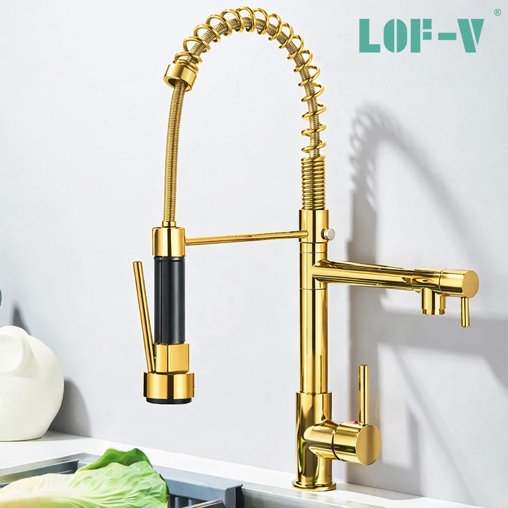 Torneira Gourmet Monocomando Premium 360 Graus Alta Pressao Preto Dourado Cozinha Luxo Moderno