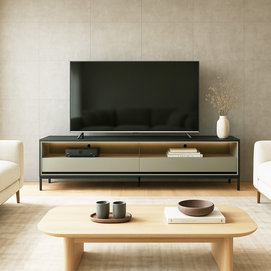 Rack Industrial Fusion para TV até 65" 2 Gavetas 180cm com Iluminação em Led - Olivar Móveis