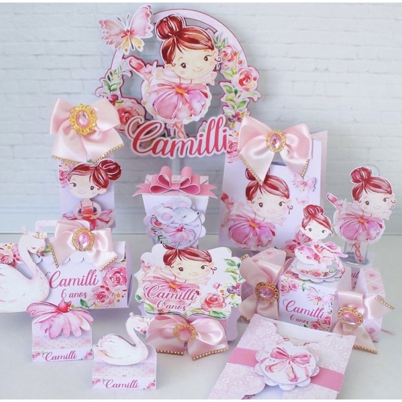 Kit de desta completo Caixinhas personalizadas, milk, cone, lembrancinhas, decoração Kit de festa aniversário Bailarina
