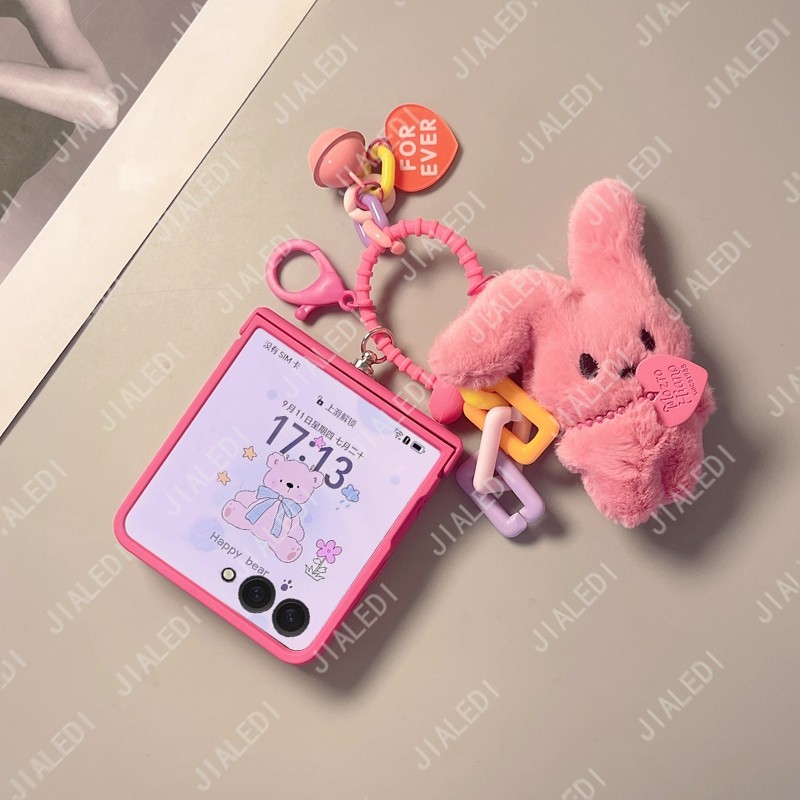 Bonito Coelho De Pelúcia Pingente Dobradiça Caso Telefone Para Samsung Galaxy Z