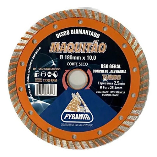 Disco Diamantado Pyramid Maquitão Turbo 180mm X 10 Laranja