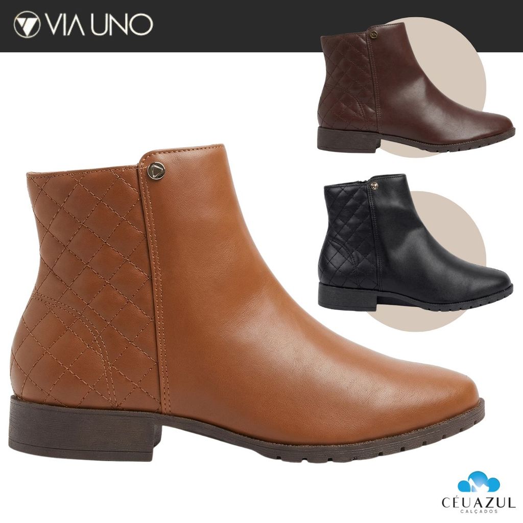Bota Feminina Via Uno Cano Curto Detalhe Zíper Conforto em Oferta na Shopee