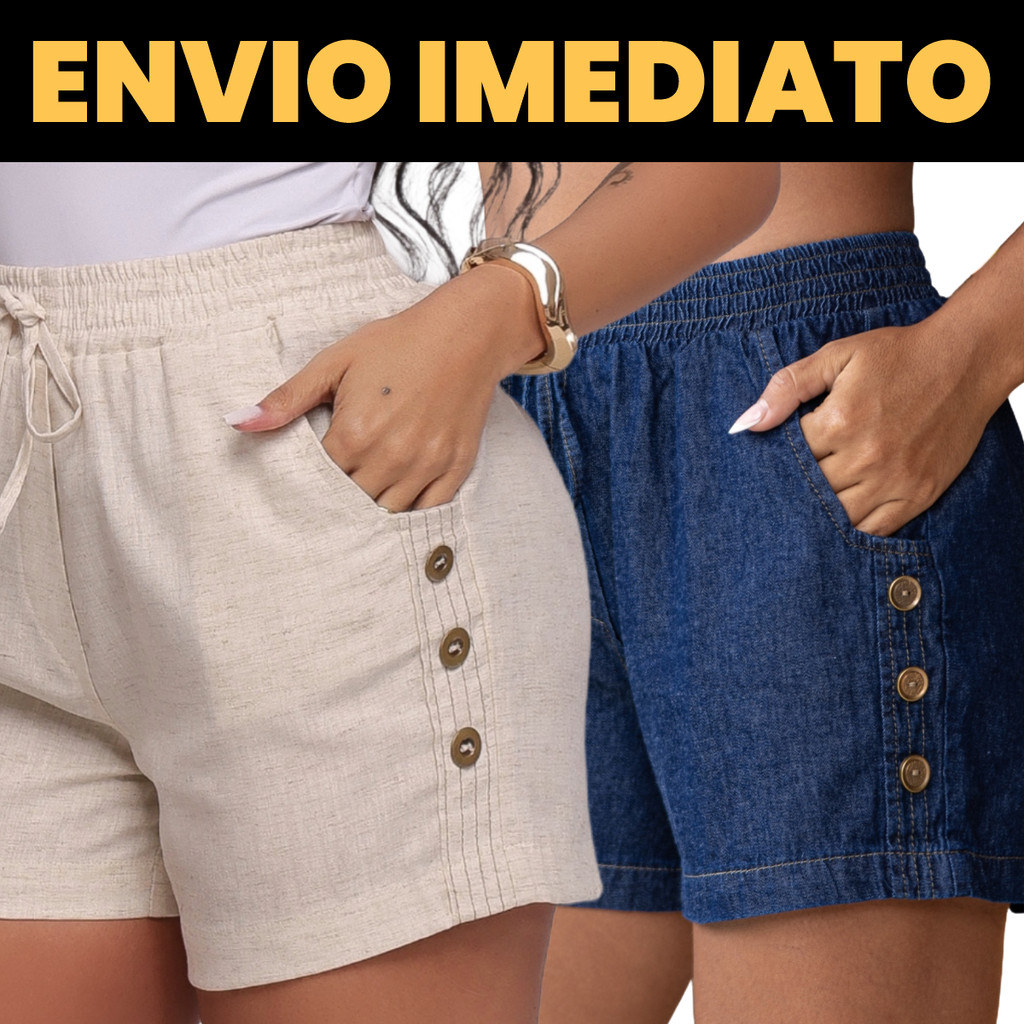 Kit com 2 Shorts Bermuda Jeans soltinho Plus Size Com Elastico e Bolsos Confortável 38 ao 46