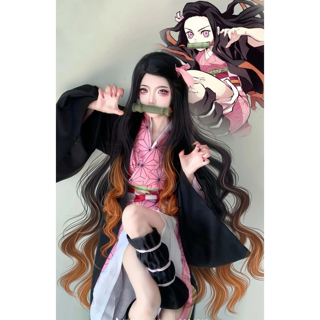 Fantasia de Cosplay de Demon Slayer Kamado Nezuko para Adultos e Crianças, Kimono Japonês para Meninas, Uniforme de Hall