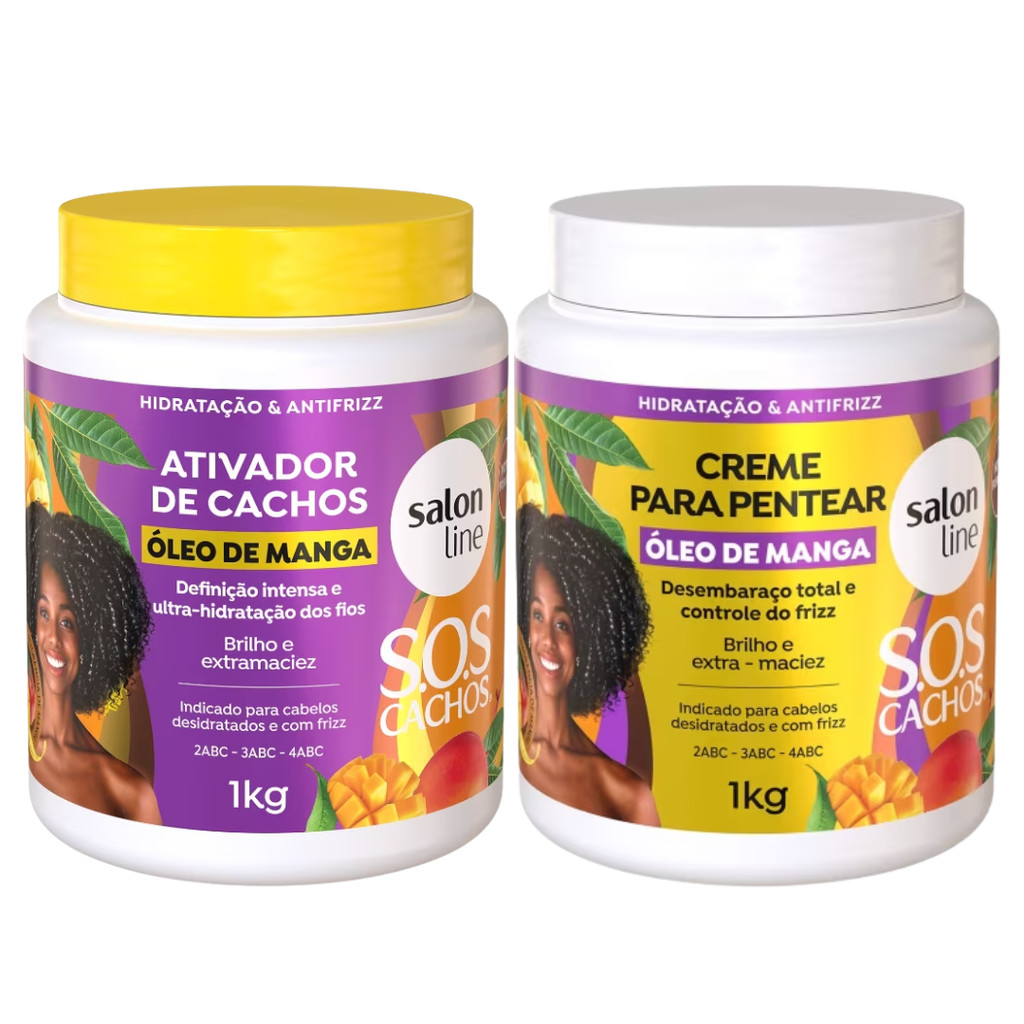 Kit Creme Pentea1Kg + Ativador de Cachos 1Kg Óleo de Manga Salon Line