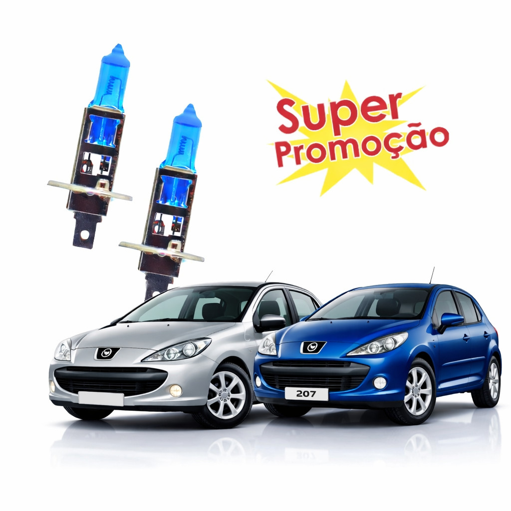 Par Lampada Super Branca Farol de Milha Peugeot 206 2004 2005 2006 2007 2008 2009 2010 2011 8500k H1