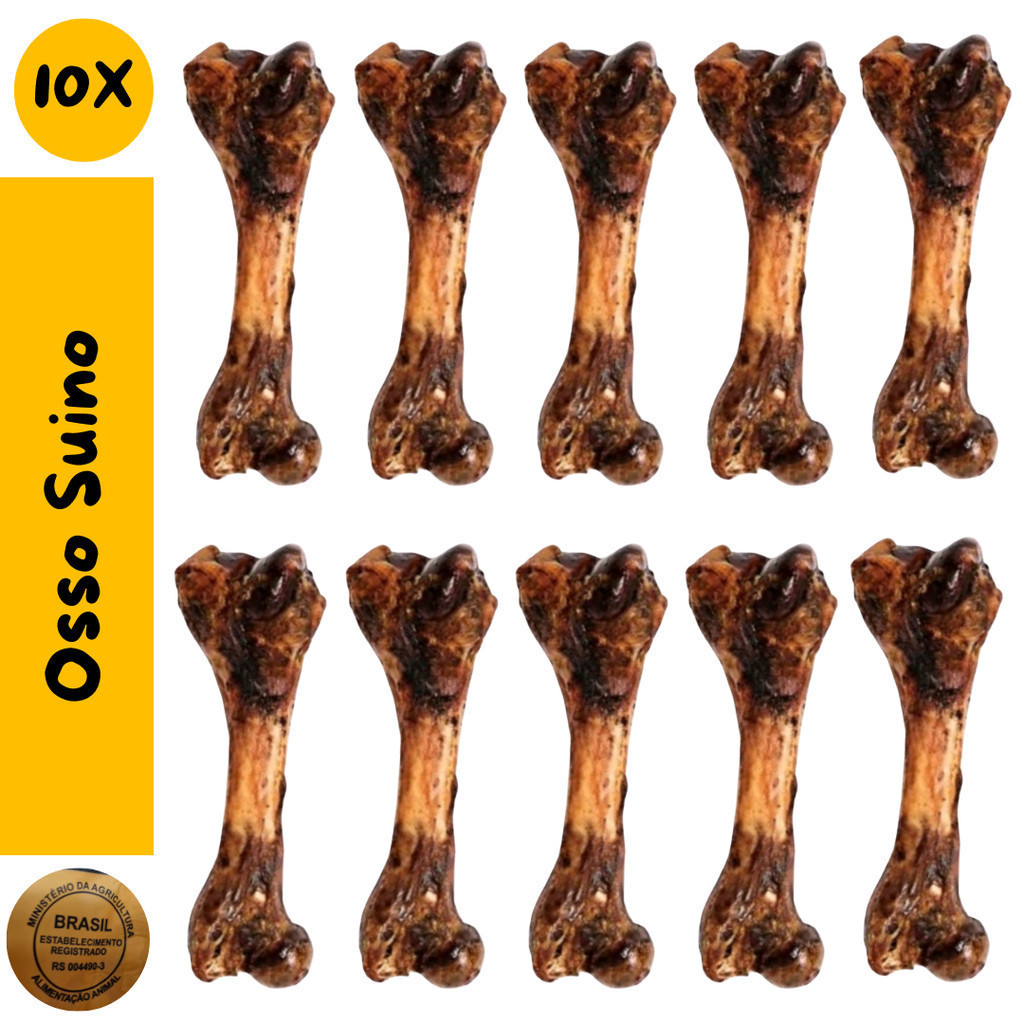 Kit 10 Ossos Pet Femur Defumado Suino para Cachorro Mordedor