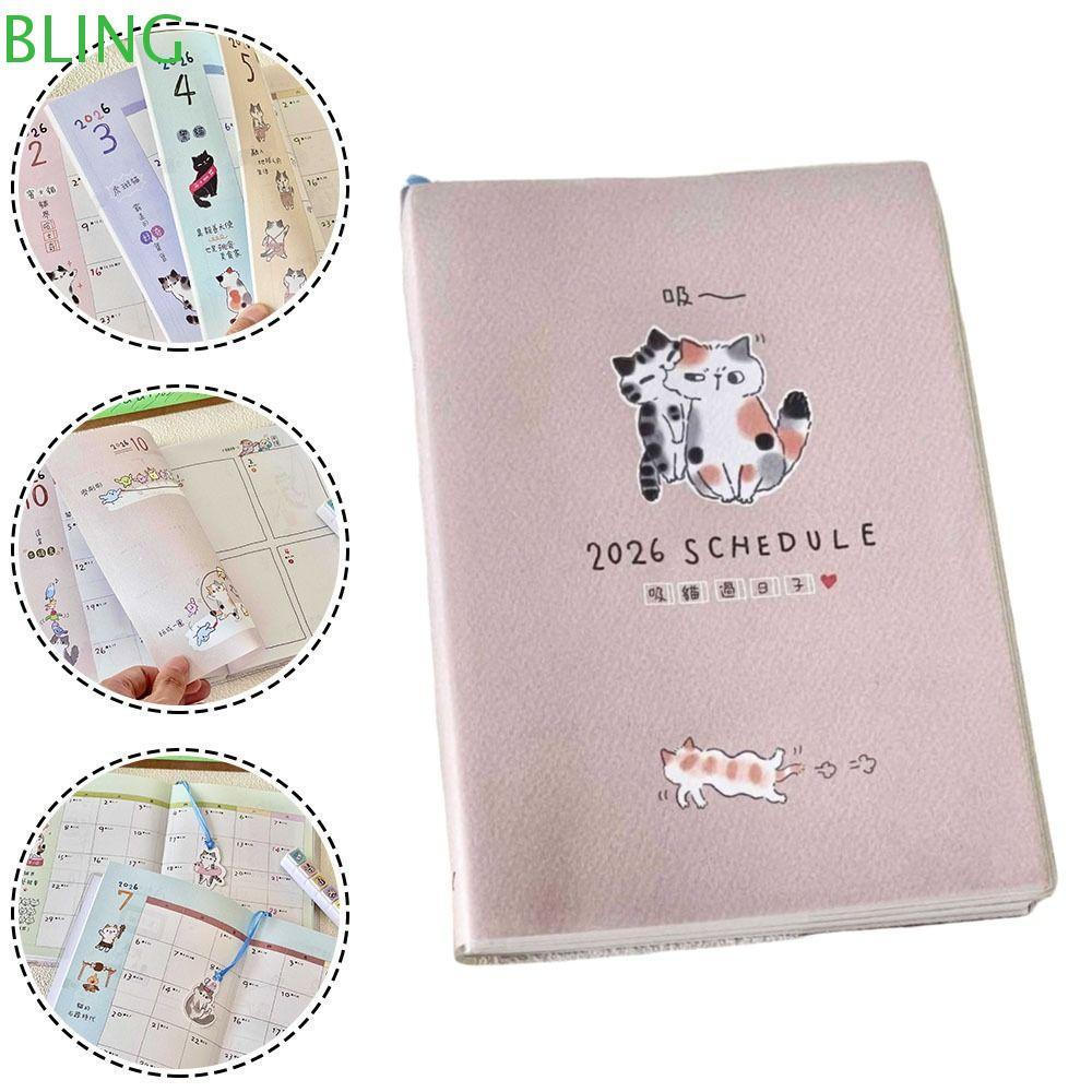 Planejador BLING 2026 , Lista De Tarefas Caderno B6 De Ilustração De Gatinho Fofo , Com Calendário , Agenda , Livro , Es