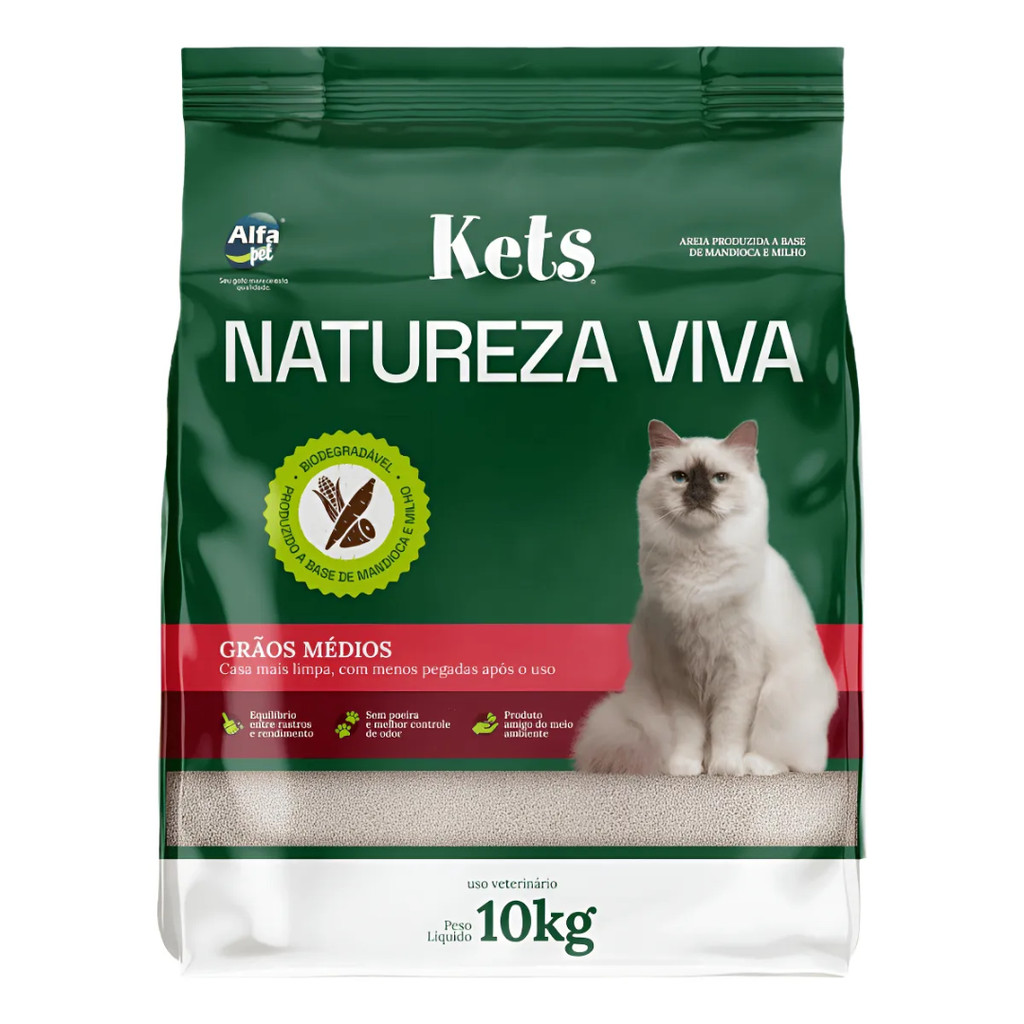 Areia Higiênica  10 kg Kets Natureza Viva Grãos Médios Para Gatos em Oferta na Shopee