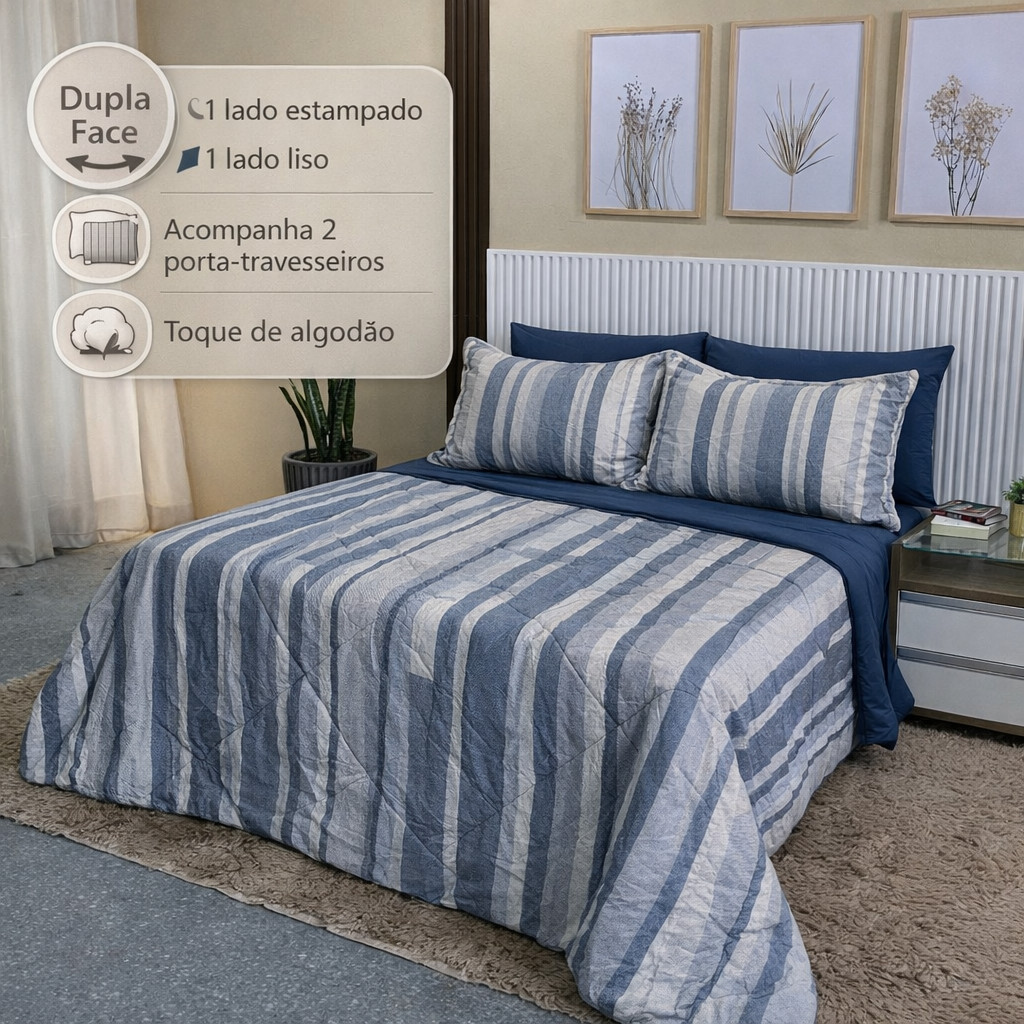 edredom casal queen com 2 Porta travesseiro toque de algodão em Oferta na Shopee