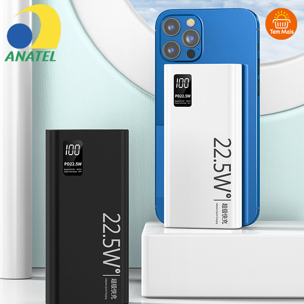 Power Bank 20000mAh Turbo 22.5W Carregamento Rápido, 3 Saídas e Certificado INMETRO (Bivolt)