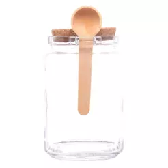 Pote de Vidro Quadrado com Colher de Bambu e Tampa de Cortiça 830ml - Lyor