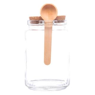 Pote de Vidro Quadrado com Colher de Bambu e Tampa de Cortiça 830ml - Lyor
