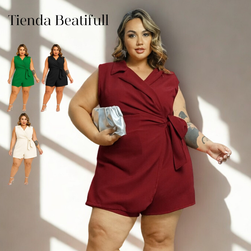 Macaquinho Feminino Alfaiataria Plus Size Elegante Verão em Oferta na Shopee