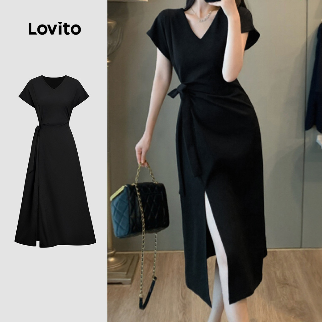 Lovito  Vestido Elegante de Renda, Simples, Confortável e Estiloso, Preto para Primavera/Verão L172ED137 em Oferta na Shopee