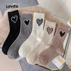 Lovito Casual 5 Pares Meias Fofas Elásticas 4 Vias Pacote Combinado Mulheres LNE130049