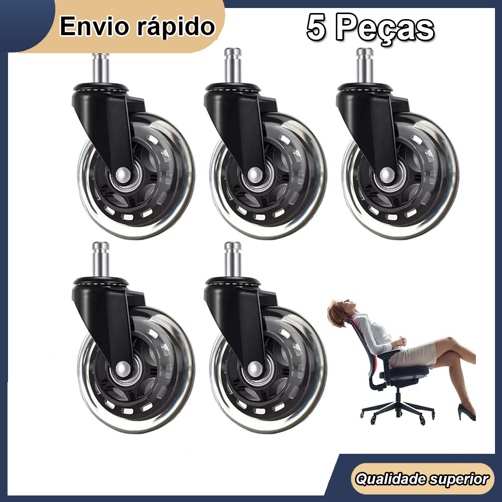 Substituição de rodízio para cadeira de escritório rodas de mesa de computador de 75mm rolamento suave e seguro 5 peças