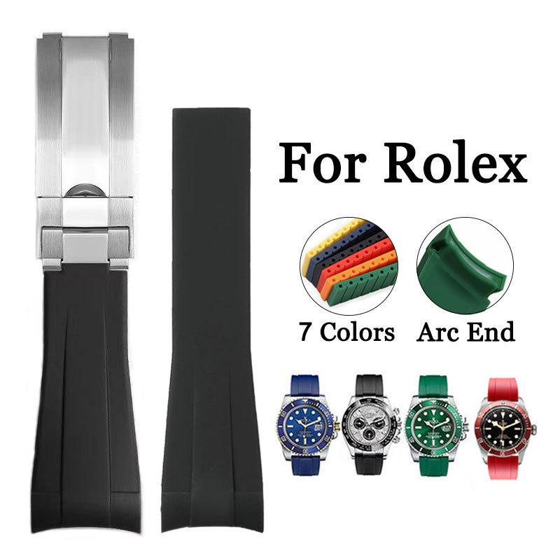 Pulseira De Relógio De Silicone Com Extremidade Curva De 20 Mm Para Rolex Daytona Submariner Verde Água Fantasma Mergulh