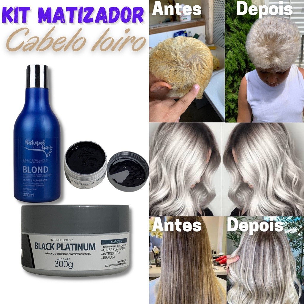 Kit Platinum Blond Natural Hair Matizador Profissional Desamarelador Para Loiro e Luzes