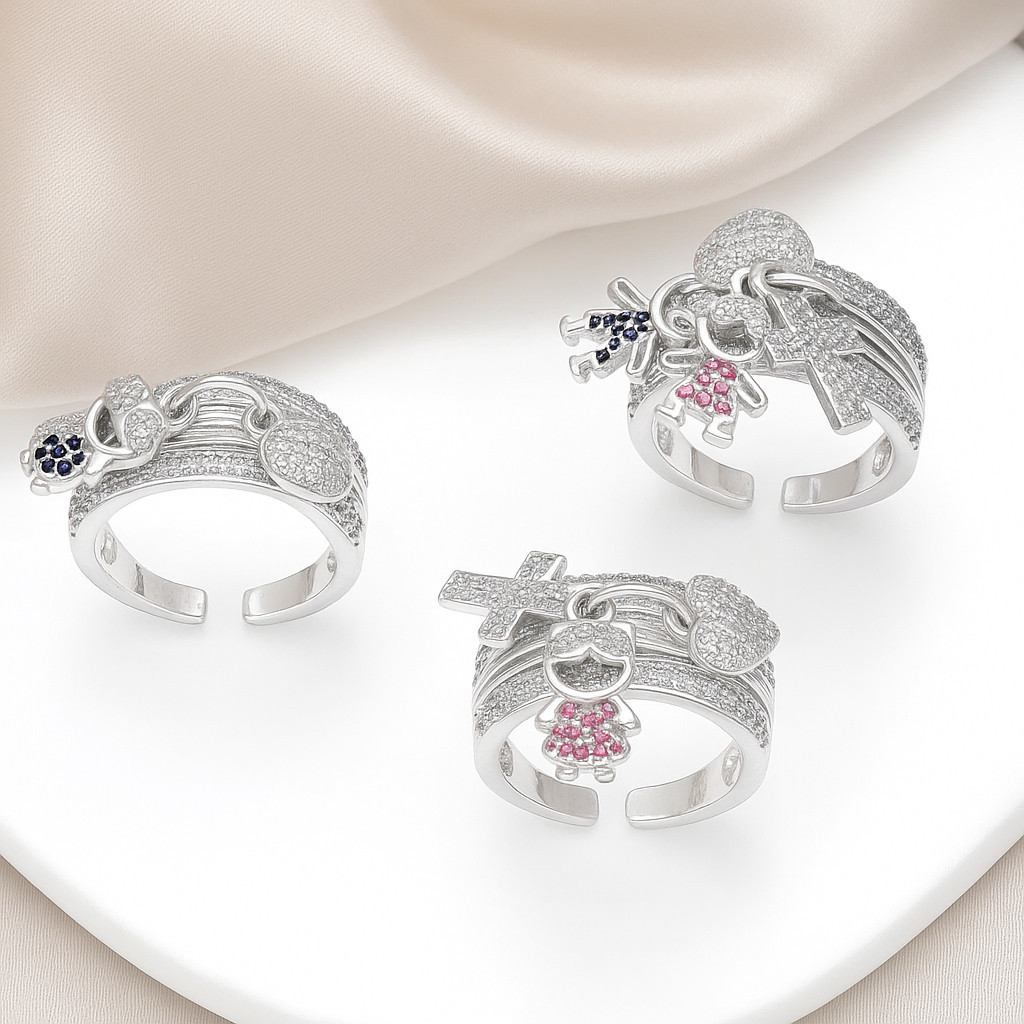 Anel de filhos cravejado em zircônias Luxo ajustável Feminino De Ouro 18K prata 925 Jóias