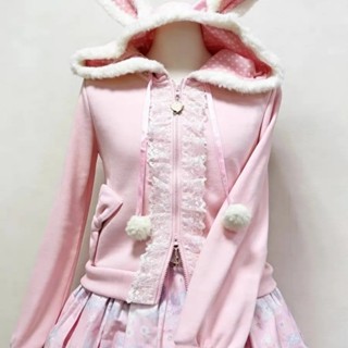 Roupa Macia Rosa Doce Para Meninas Com Jaqueta Capuz E Orelha De Coelho Emendada , Curta Feminina Laço De Renda Slim Fit em Oferta na Shopee