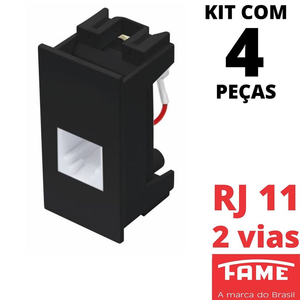 4un Módulo Tomada Telefone Interfone RJ11 2 Vias Habitat Black Preto FAME