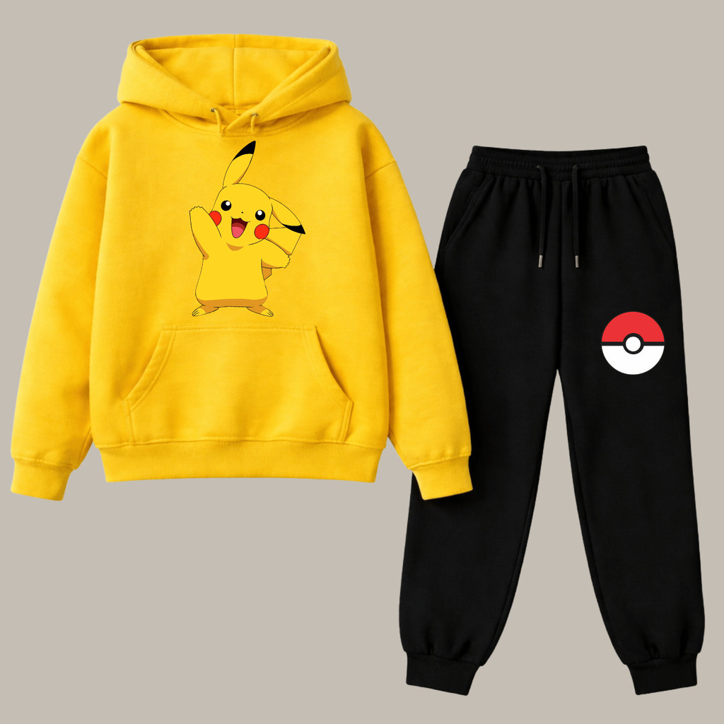 Conjunto Infantil Kit Blusa Moletom Canguru e Calça Pikachu Pokémon Blusão Casaco