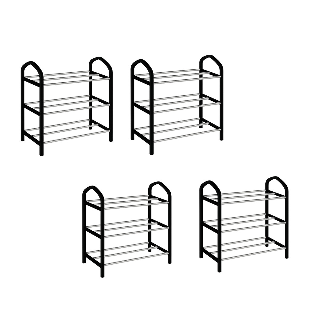 Kit 4 Sapateira Organizador 3 Andares Móvel Leve Multiuso Preto  Suporte Calçado Sapato Quarto Tênis