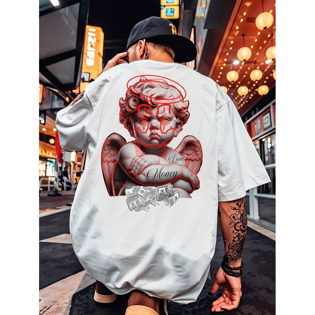 Camiseta Oversized Streetwear Anjo Dinheiro Dóllar Cúpido Angel Desenho Estampada 100% Algodão