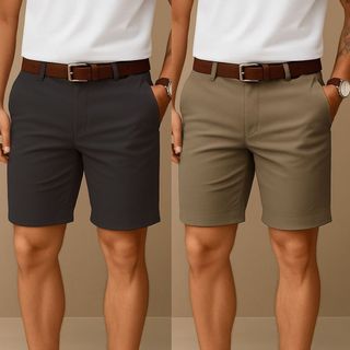 Kit 2 Bermuda Social Masculina Esporte Fino Sarja Alfaiataria Chino Premium