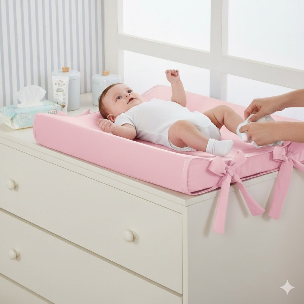 Trocador Americano Anatômico Para Cômoda Bebê 55X40 Impermeável Plastificado Infantil Cores Lisas Branco Cinza Azul Rosa