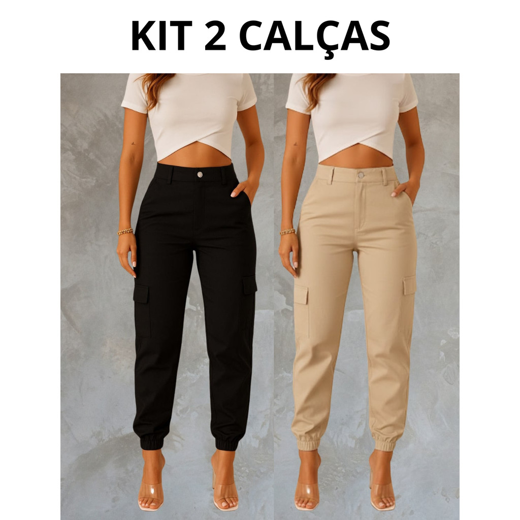 Calça Feminina Cargo Jogger Com Bolsos Laterais Estilosa