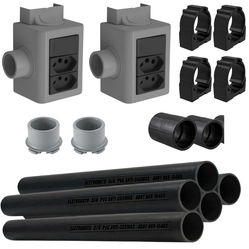 Kit de 2 Tomadas 20A Sobrepor + Instalação Completa 3/4" de 2 Metro I Kit Completo