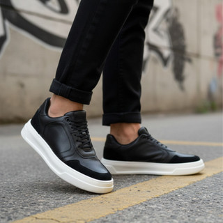 tenis casual masculino em couro casual confortável elegante clássico com palmilha de gel sapatenis preto